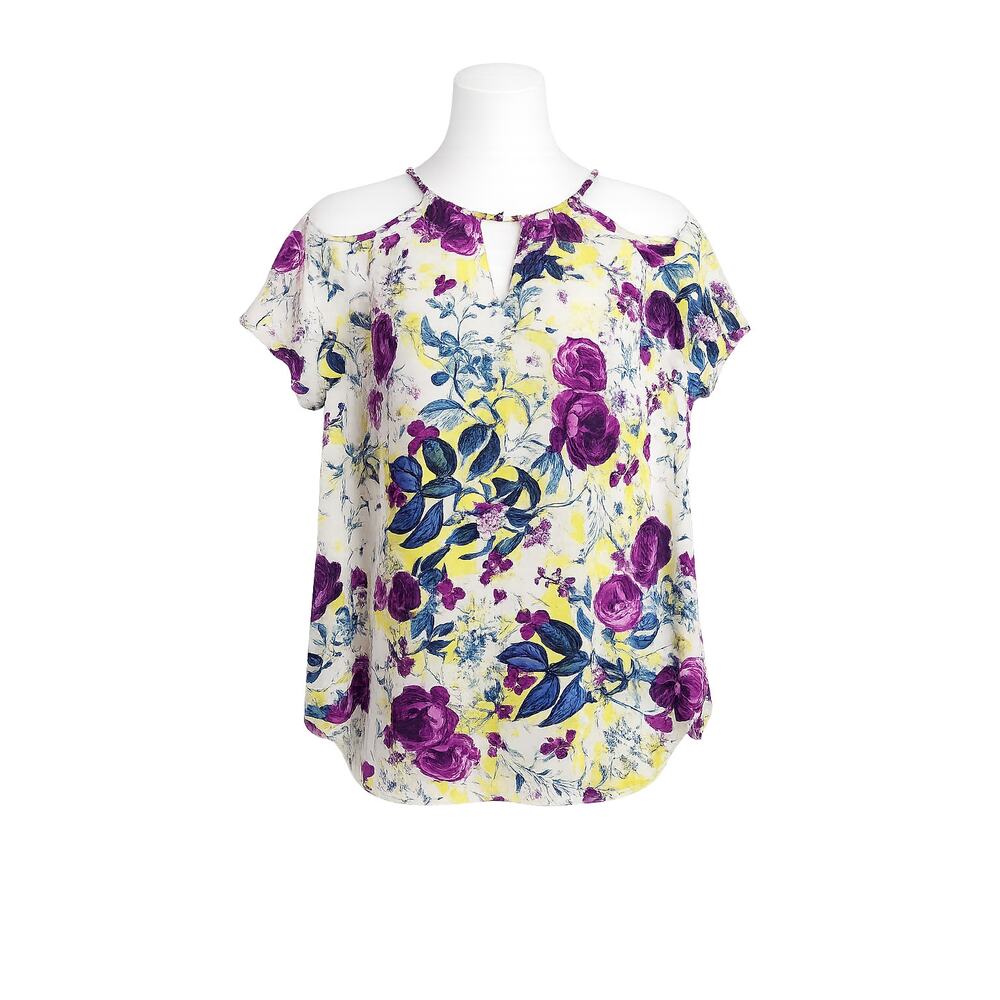 Torrid Georgette Chain-Link Cold-Shoulder Blouse • Floral White • Size 5XL